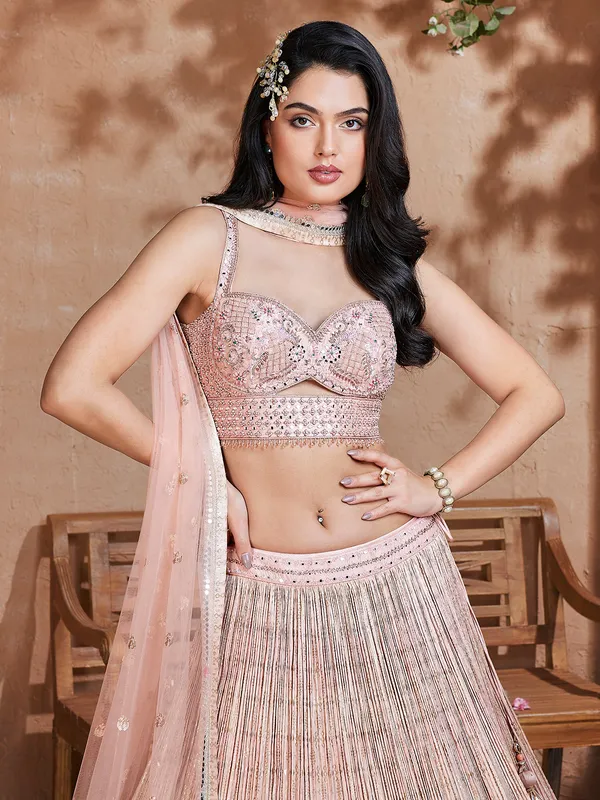 Peach wedding lehenga choli with dupatta