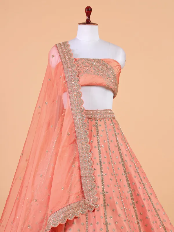 Peach wedding style unstiched lehenga choli