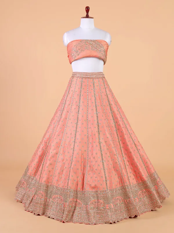 Peach wedding style unstiched lehenga choli