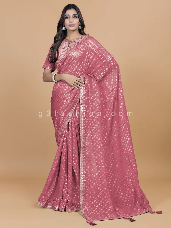 Peach wedding wear georgette sraee