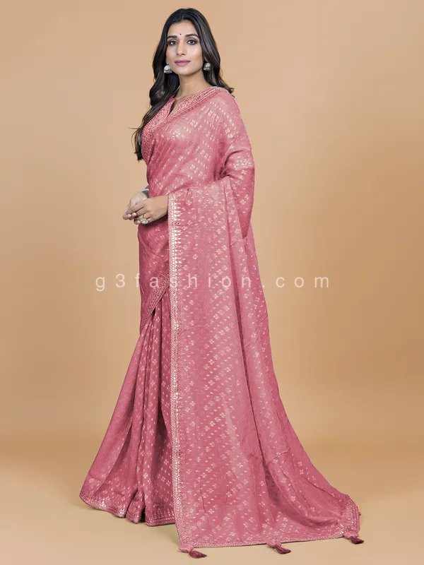 Peach wedding wear georgette sraee