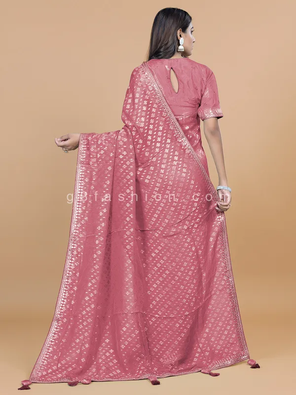 Peach wedding wear georgette sraee