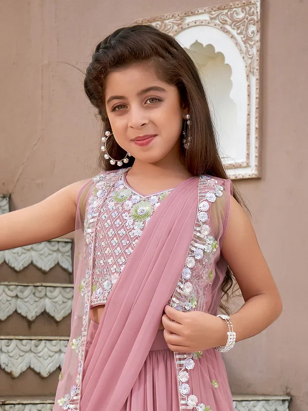 Onion pink wedding wear lehenga choli in soft georgette