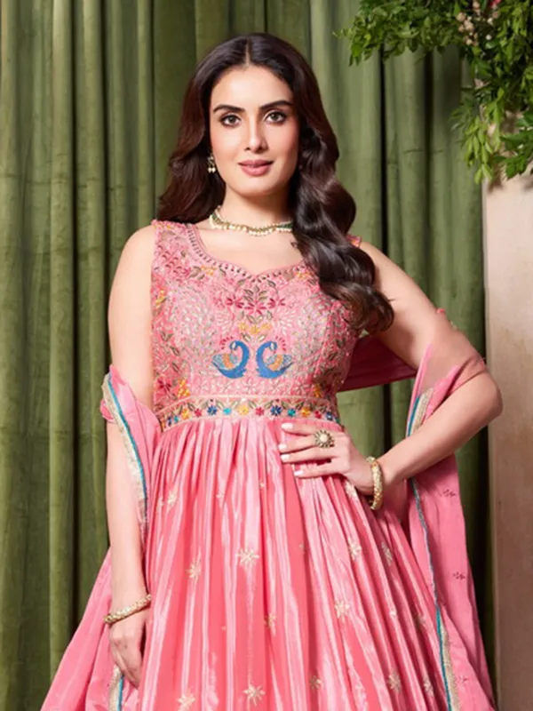 Peach wedding wear silk anarkali suit