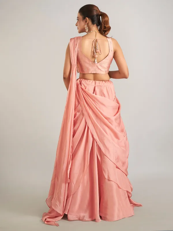 Peach wedding wear silk lehenga choli for women