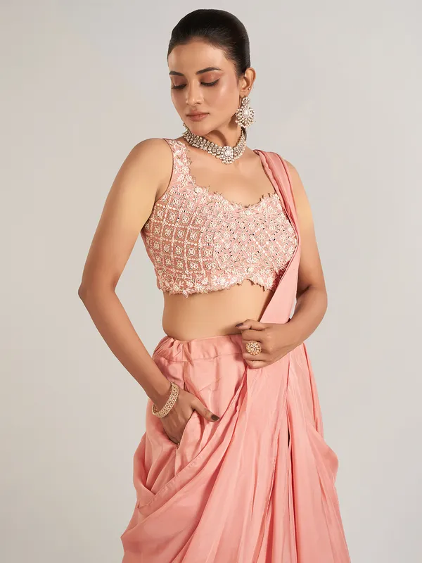 Peach wedding wear silk lehenga choli for women