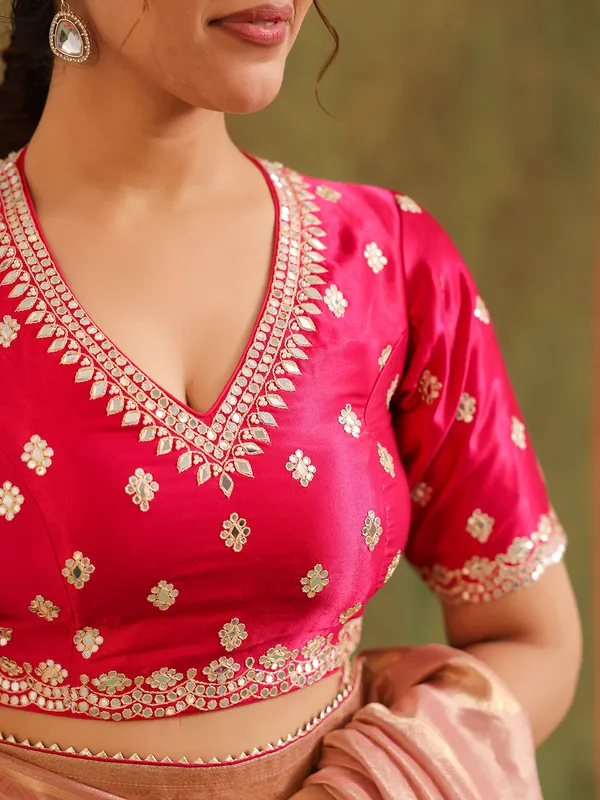 Peach zari worked silk saree wedding collection