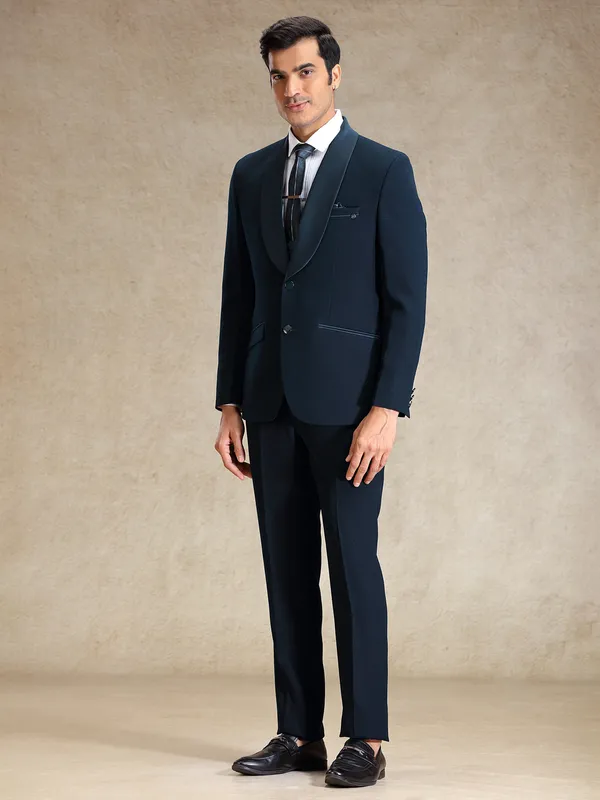 Peacock blue 5 pcs polyster coat suit