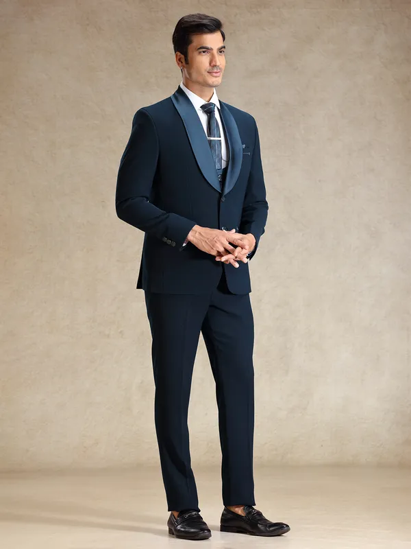 Peacock blue 5 pcs polyster coat suit