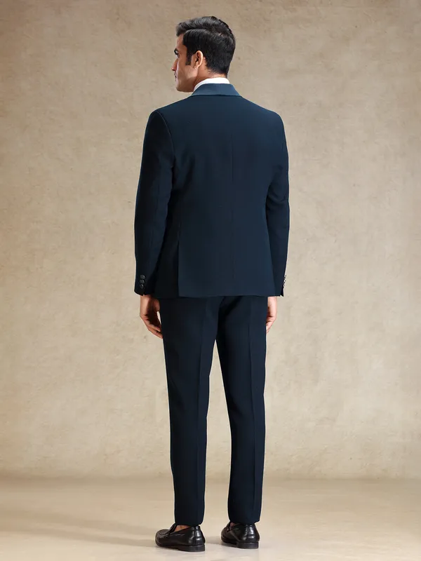 Peacock blue 5 pcs polyster coat suit