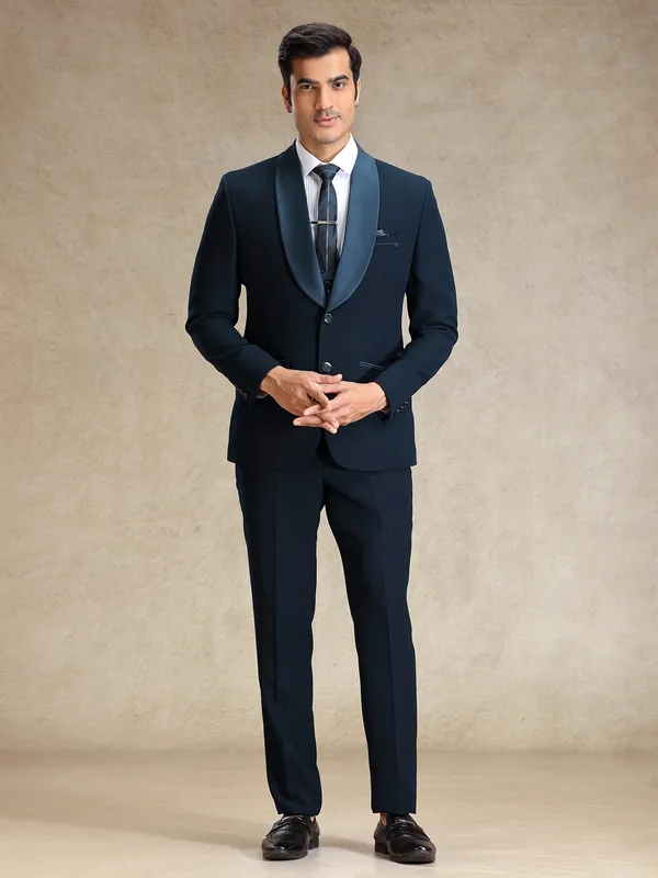 Peacock blue 5 pcs polyster coat suit