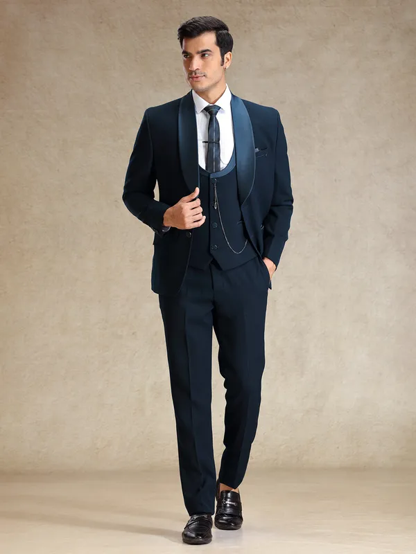 Peacock blue 5 pcs polyster coat suit