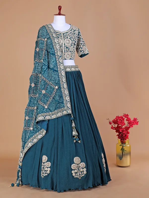 Peacock blue lycra lehenga choli