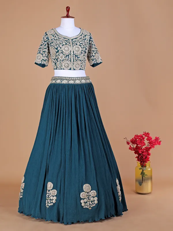 Peacock blue lycra lehenga choli