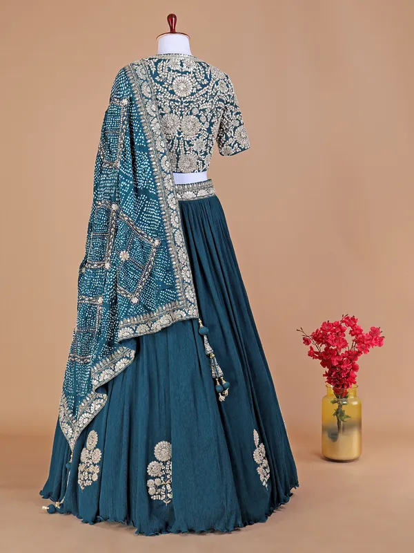 Peacock blue lycra lehenga choli