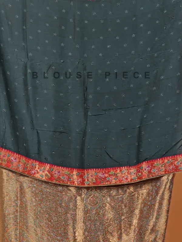 Peacock blue semi pashmina wedding wear saree