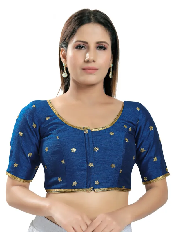 Peacock blue shade designer silk blouse
