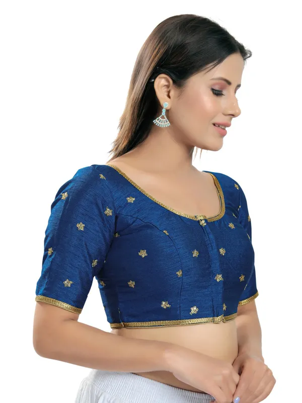 Peacock blue shade designer silk blouse