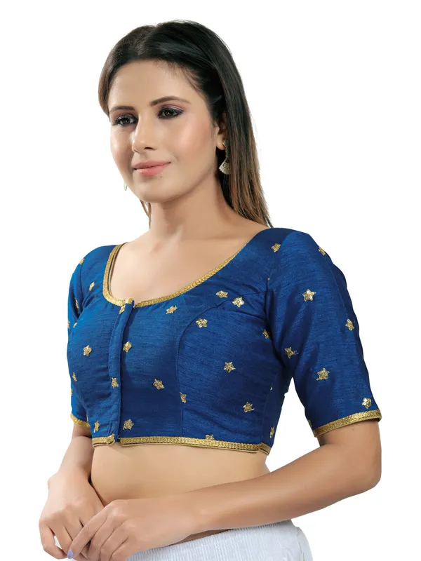 Peacock blue shade designer silk blouse