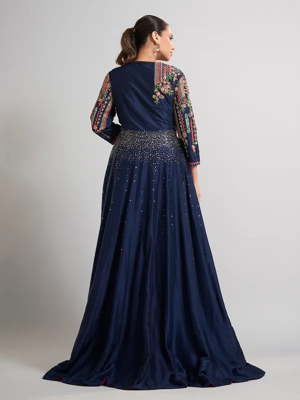 Peacock blue silk anarkali palazzo suit