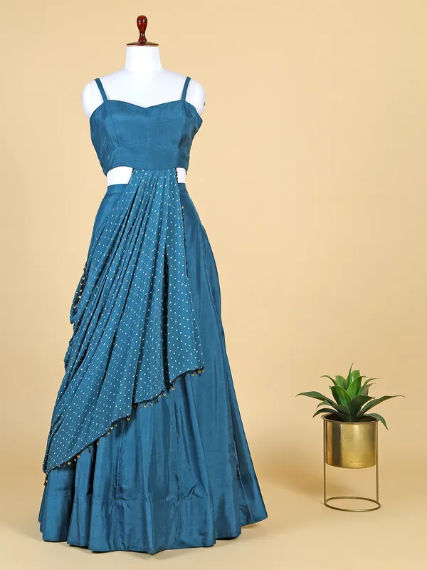 Peacock blue silk lehenga suit