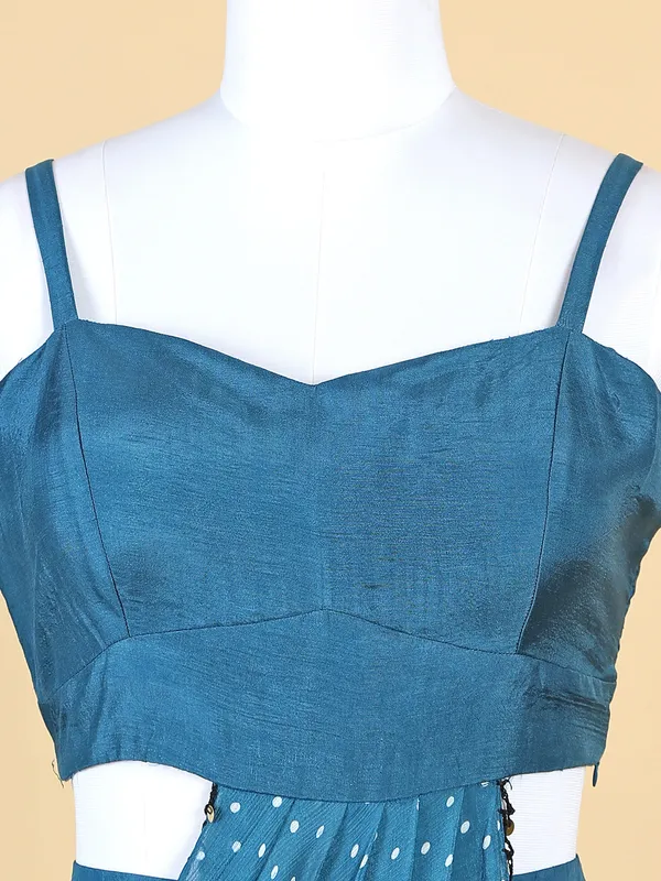 Peacock blue silk lehenga suit