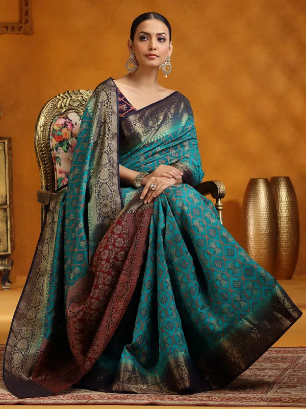 Peacock blue silk saree for wedding