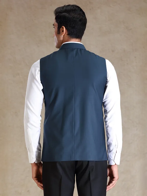 Peacock blue silk waistcoat only for men