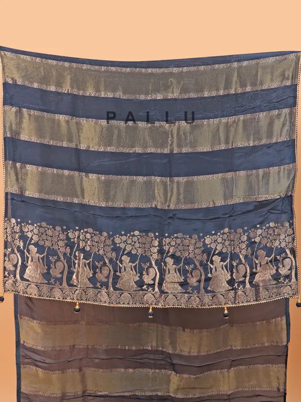 Peacock blue soft organza saree for women