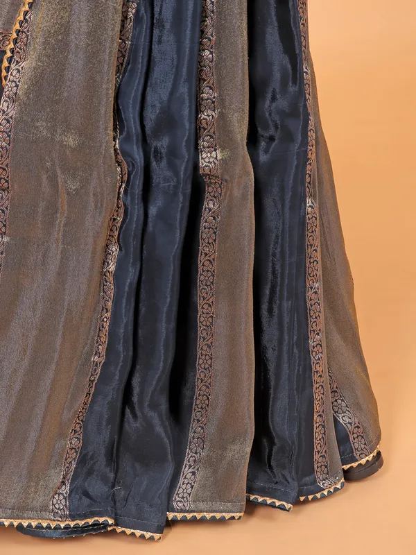 Peacock blue soft organza saree for women