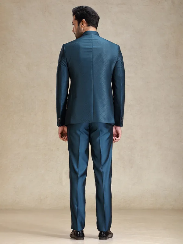 Peacock blue textured jodhpuri set