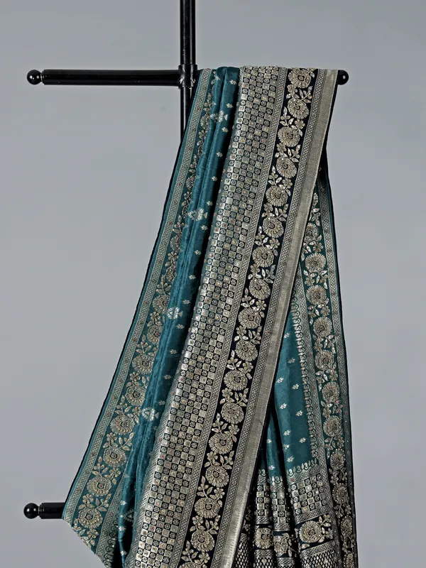Peacock green dola silk zardosi work saree