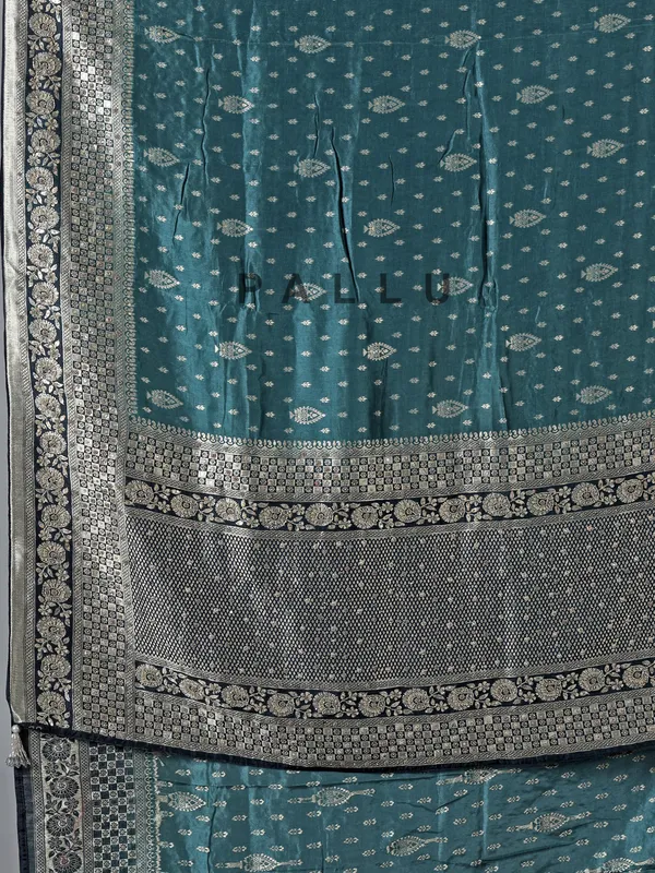 Peacock green dola silk zardosi work saree