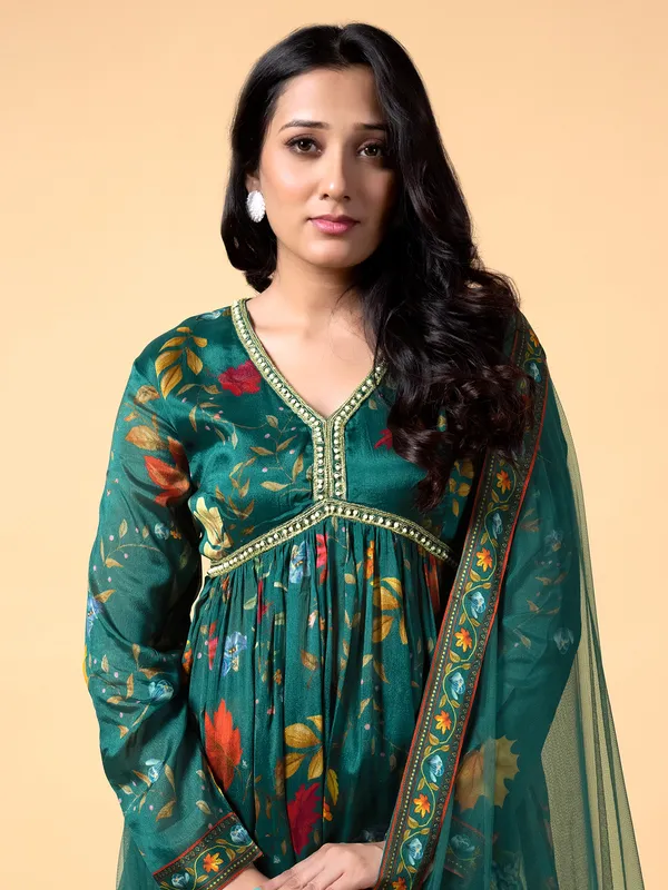 Peacock green georgette and silk sharara suit