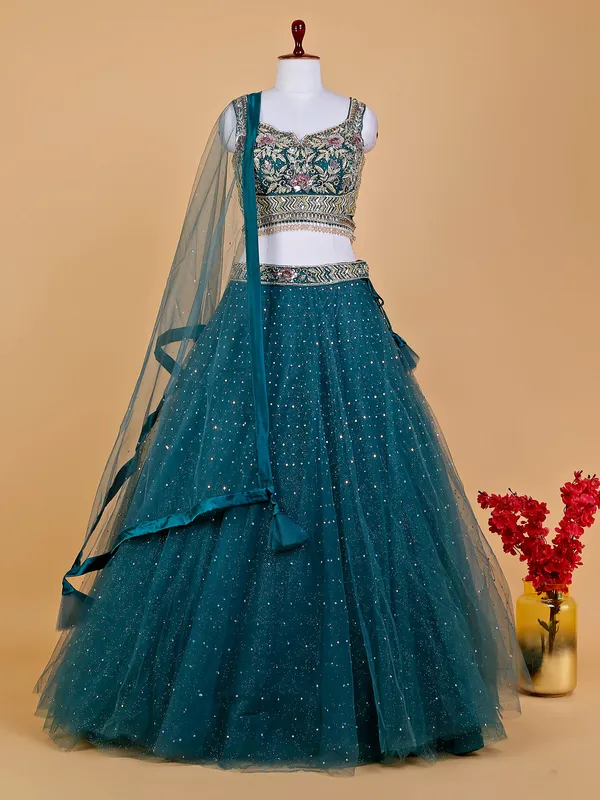 Peacock green net wedding lehenga choli