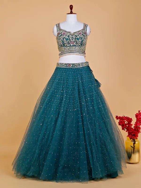 Peacock green net wedding lehenga choli