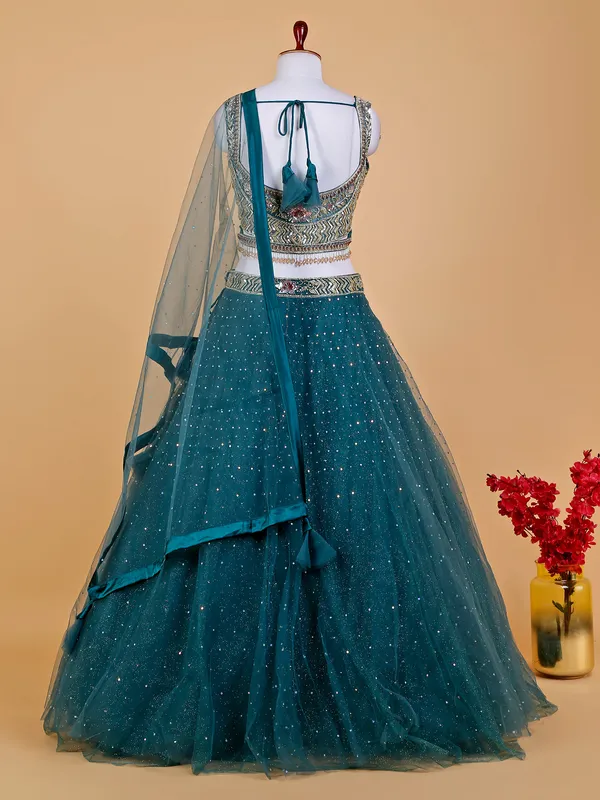 Peacock green net wedding lehenga choli