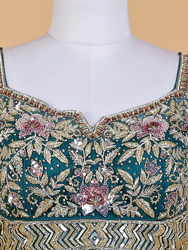Peacock green net wedding lehenga choli