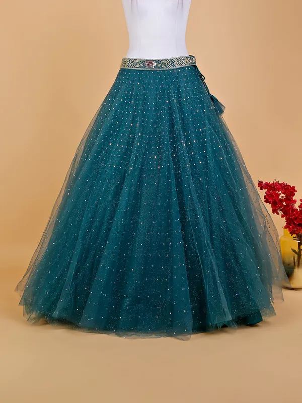 Peacock green net wedding lehenga choli