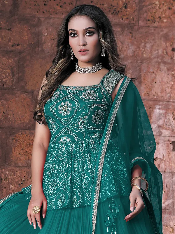Peacock green printed georgette lehenga choli