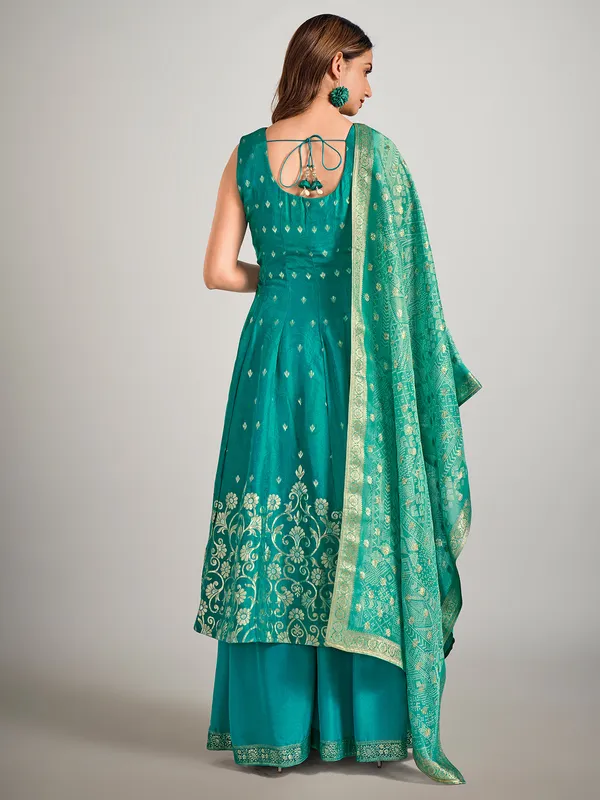 Peacock green silk palazzo suit