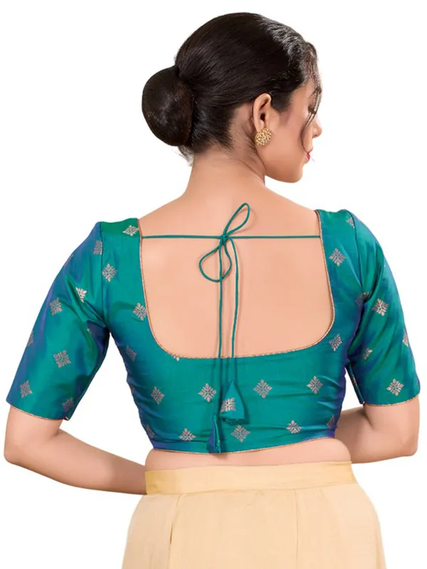 Peacock green silk ready made blouse
