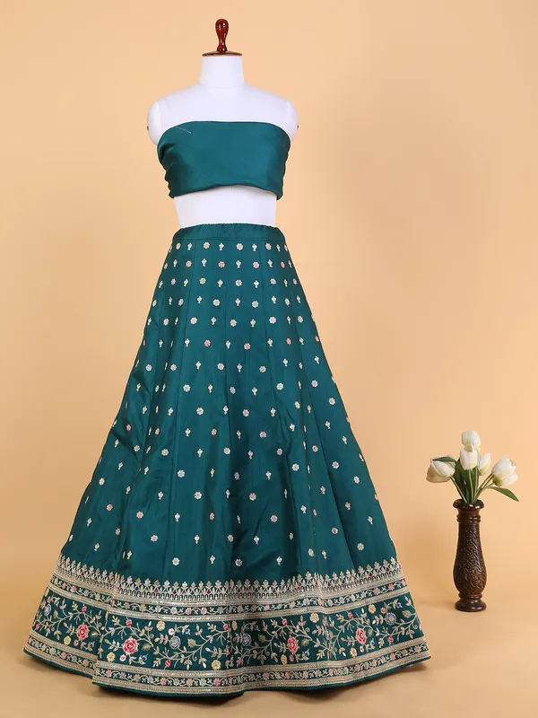 Peacock green silk unstitched lehenga choli