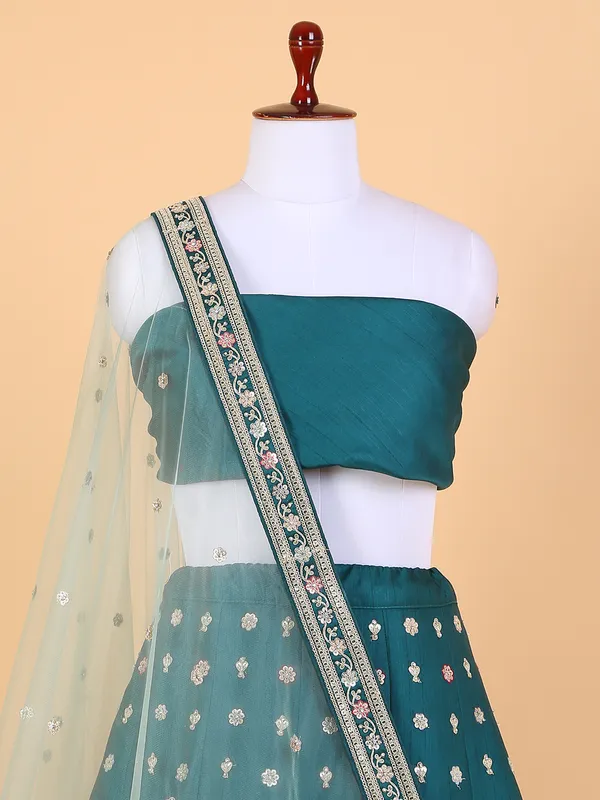 Peacock green silk unstitched lehenga choli