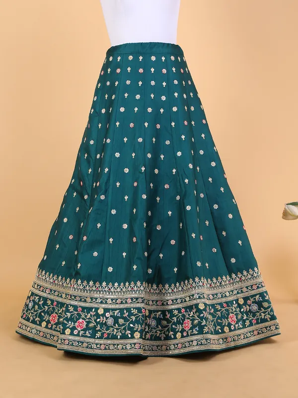 Peacock green silk unstitched lehenga choli