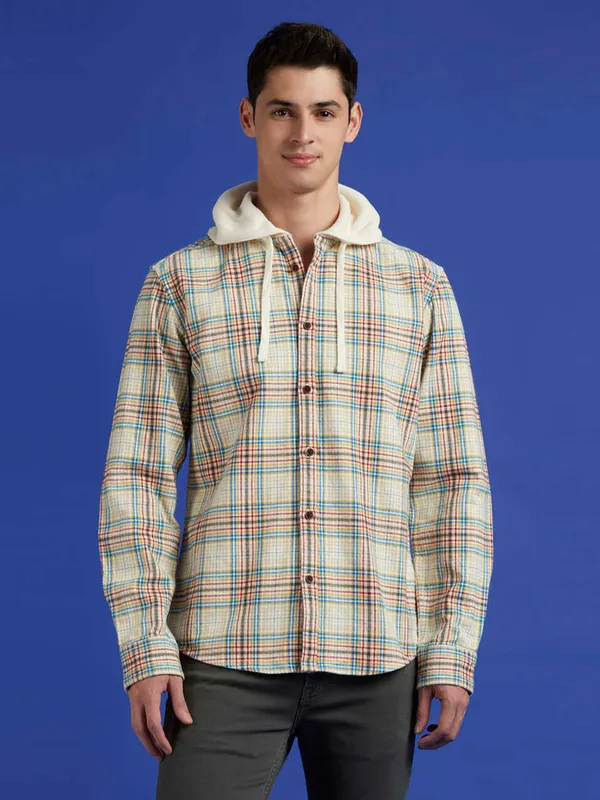 PEPE beige cotton slim fit shirt for men