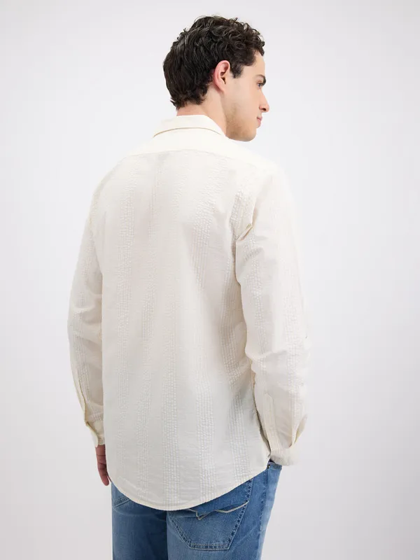 PEPE beige cotton slim fit shirt for mens
