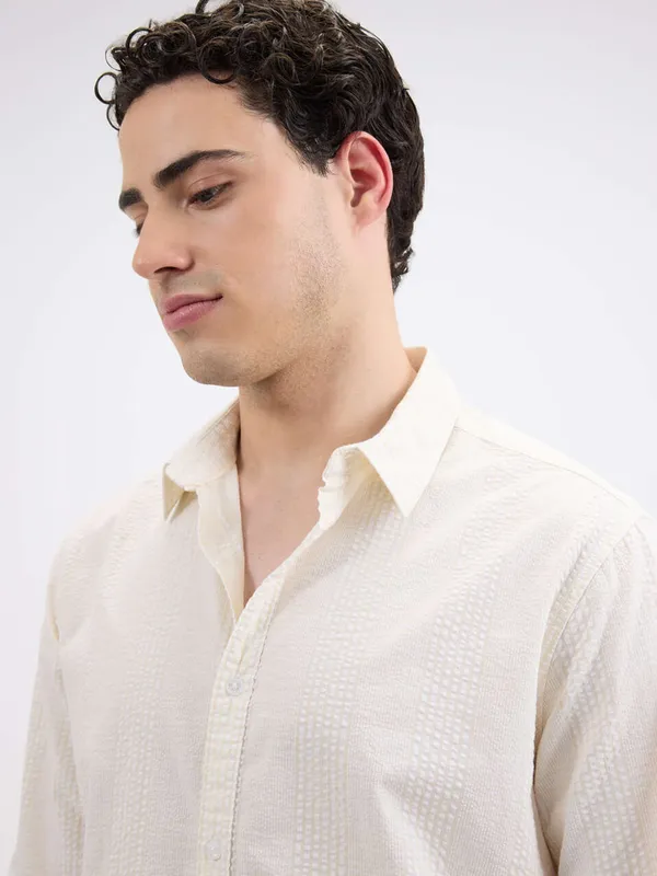PEPE beige cotton slim fit shirt for mens