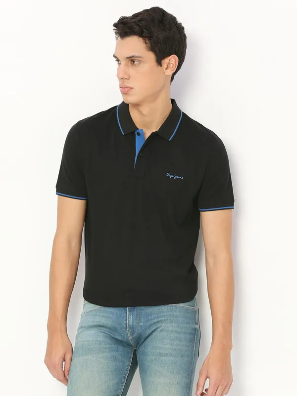PEPE black cotton plain t-shirt