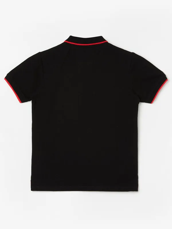 PEPE black plain cotoh t-shirt with polo neck